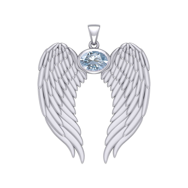 Guardian Angel Wings Silver Pendant with Birthstone TPD5868