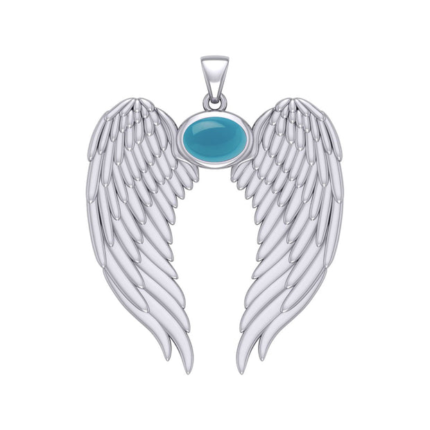 Guardian Angel Wings Silver Pendant with Birthstone TPD5868