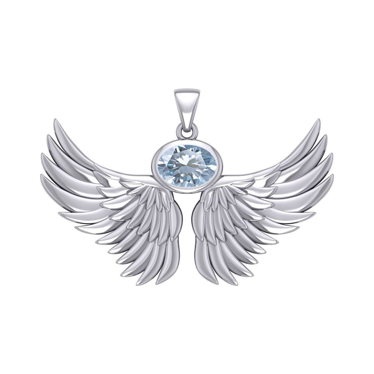 Guardian Angel Wings Silver Pendant with Birthstone TPD5869