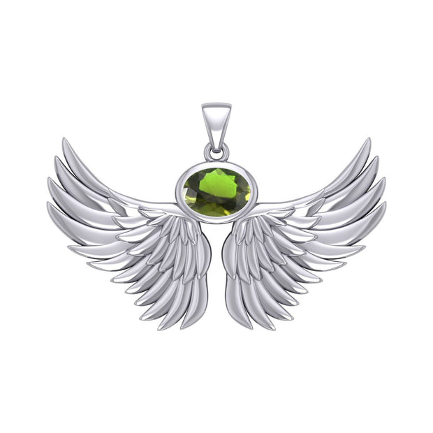 Guardian Angel Wings Silver Pendant with Birthstone TPD5869