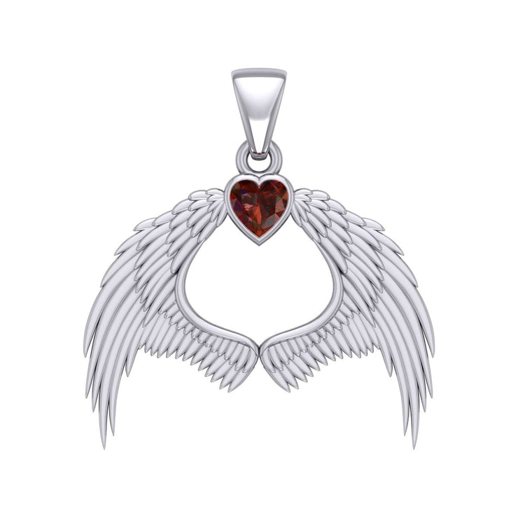 Guardian Angel Wings Silver Pendant with Birthstone TPD5871