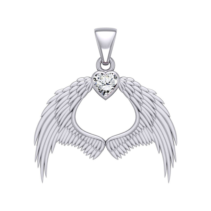 Guardian Angel Wings Silver Pendant with Birthstone TPD5871