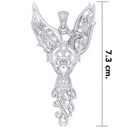 Phoenix Claddagh Cross Filigree Flower Silver Pendant TPD5872