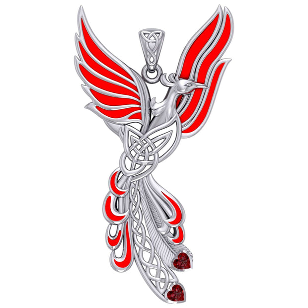 Celtic Phoenix Silver Pendant with Gems and Enamel TPD5873