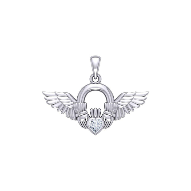 Irish Claddagh with Angel Wing Sterling Silver Pendant TPD5875