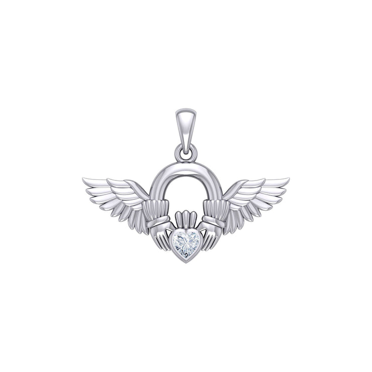Irish Claddagh with Angel Wing Sterling Silver Pendant TPD5875