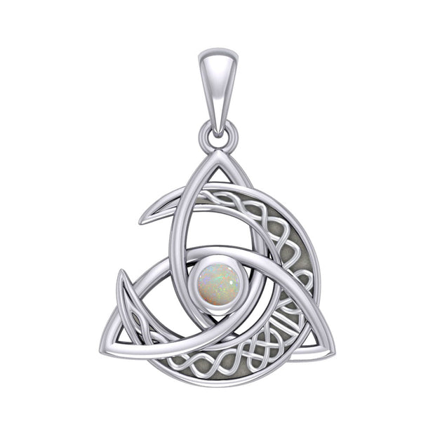 Trinity Knot with Celtic Crescent Moon Silver Pendant with Gemstone TPD6079