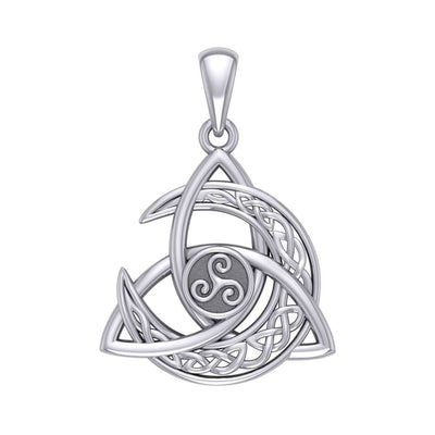 Trinity Knot with Celtic Crescent Moon and Triskele Silver Pendant TPD5885