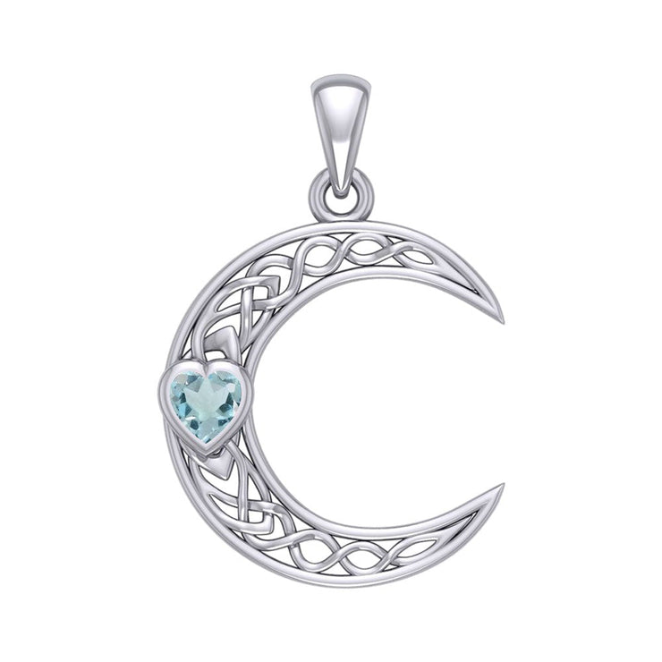 Celtic Crescent Moon with Heart Stone Silver Pendant TPD5886