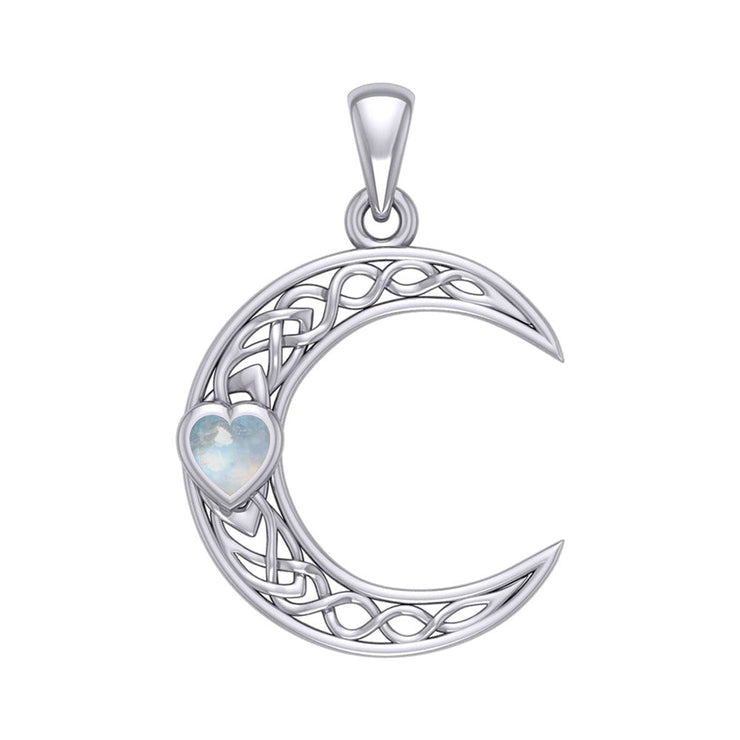 Celtic Crescent Moon with Heart Stone Silver Pendant TPD5886