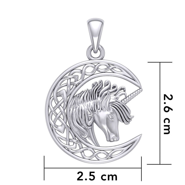 Unicorn with Celtic Crescent Moon Silver Pendant TPD5890