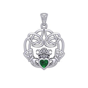 Irish Celtic Claddagh Silver Pendant with Gemstone TPD5905