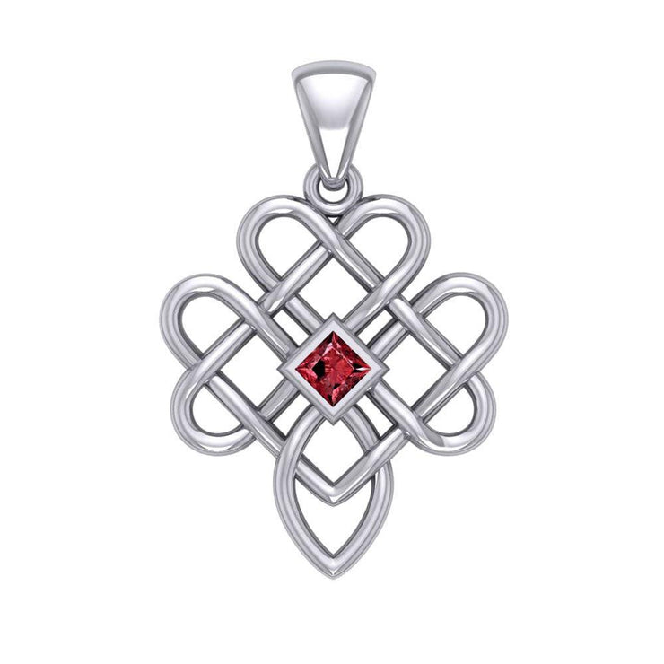 Triple Celtic Knotwork Heart Silver Pendant with Gem TPD5910