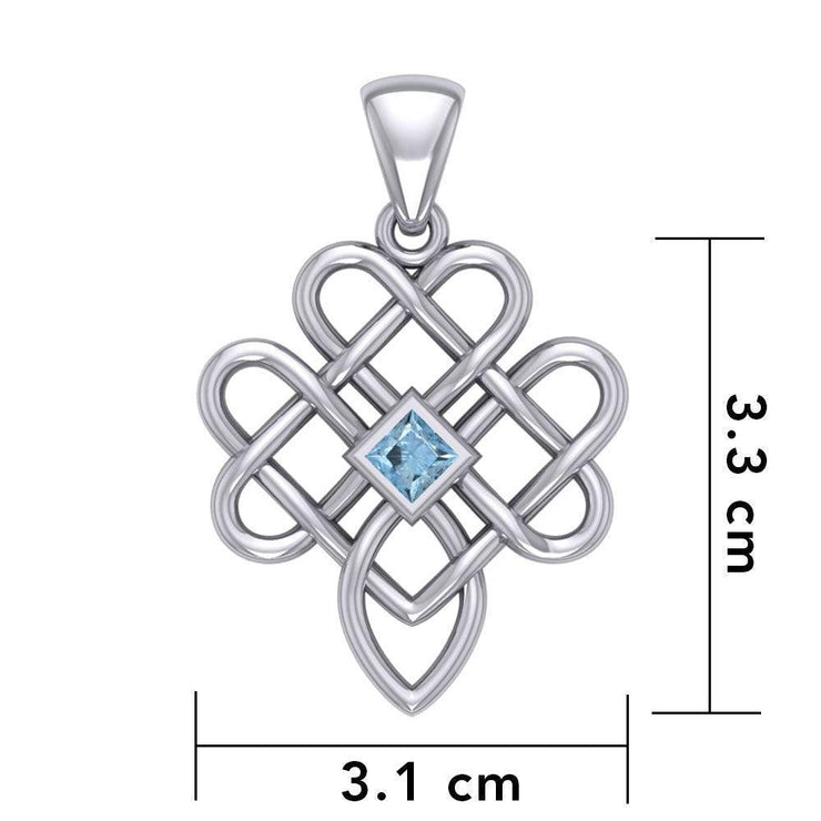 Triple Celtic Knotwork Heart Silver Pendant with Gem TPD5910