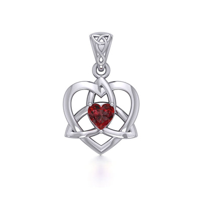 The Small Celtic Trinity Heart Silver Pendant with Gemstone TPD5913