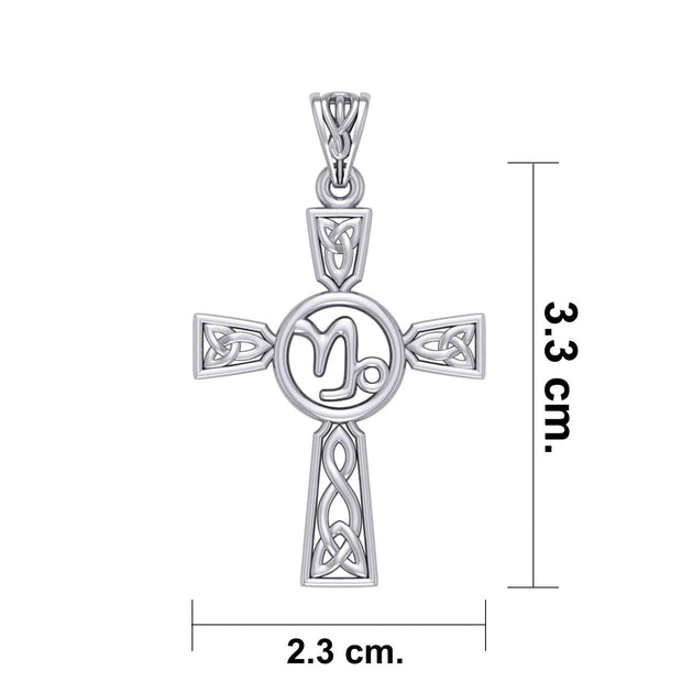 Celtic Cross Capricorn Astrology Zodiac Sign Silver Pendant TPD5945