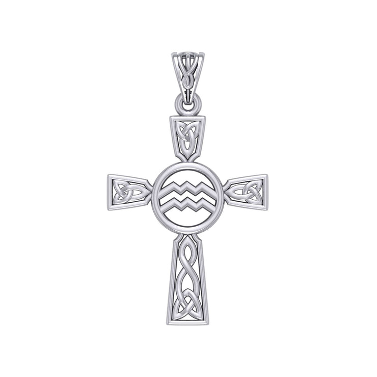 Celtic Cross Aquarius Astrology Zodiac Sign Silver Pendant TPD5946
