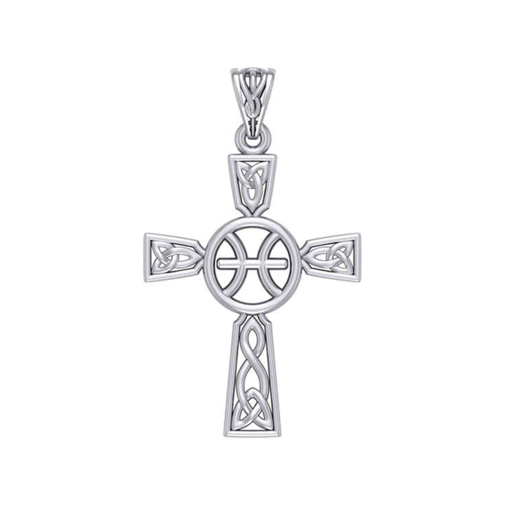 Celtic Cross Pisces Astrology Zodiac Sign Silver Pendant TPD5947