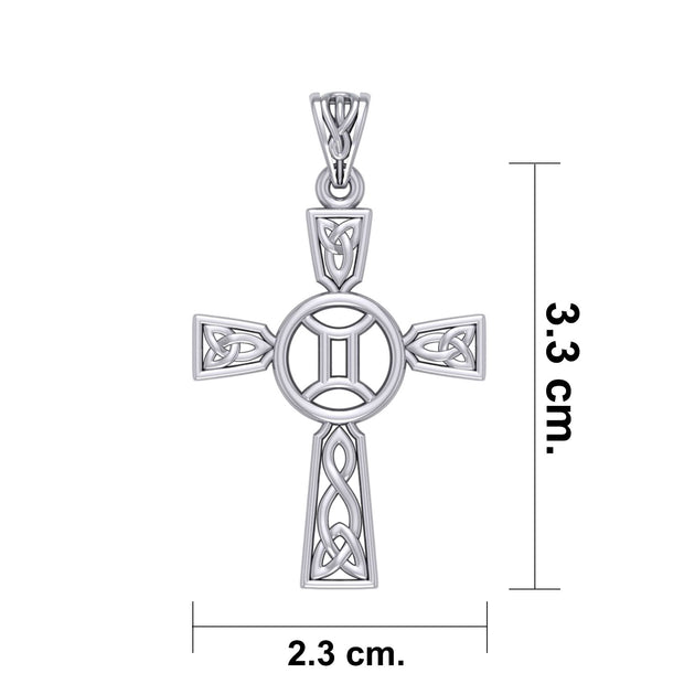 Celtic Cross Gemini Astrology Zodiac Sign Silver Pendant TPD5950