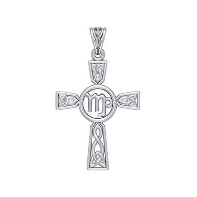 Celtic Cross Virgo Astrology Zodiac Sign Silver Pendant TPD5953