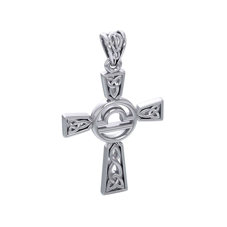 Celtic Cross Libra Astrology Zodiac Sign Silver Pendant TPD5954
