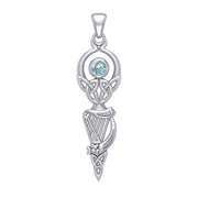 Celtic Goddess with Irish Harp Silver Pendant TPD5961