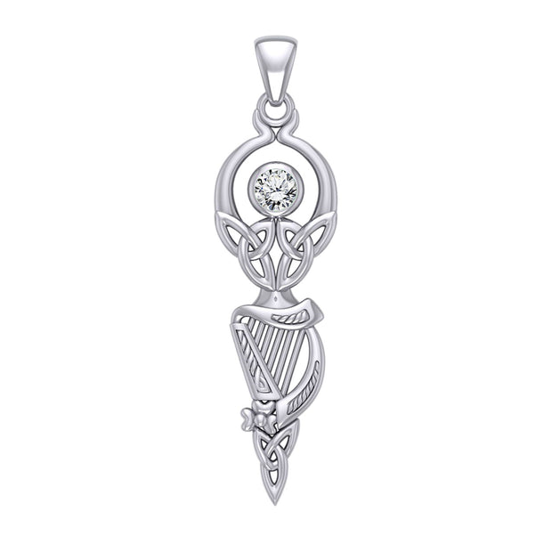 Celtic Goddess with Irish Harp Silver Pendant TPD5961