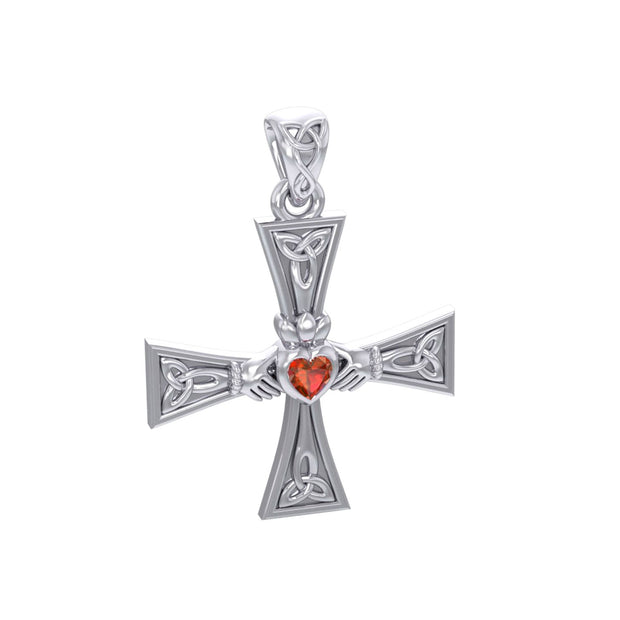 Celtic Cross and Claddagh Silver Pendant with Gem TPD5971