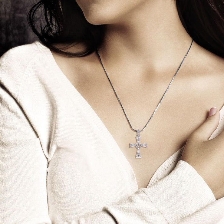 Celtic Cross with Heart Silver Pendant TPD5973