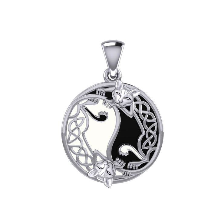 Celtic Yin Yang Cat Silver Pendant TPD5981