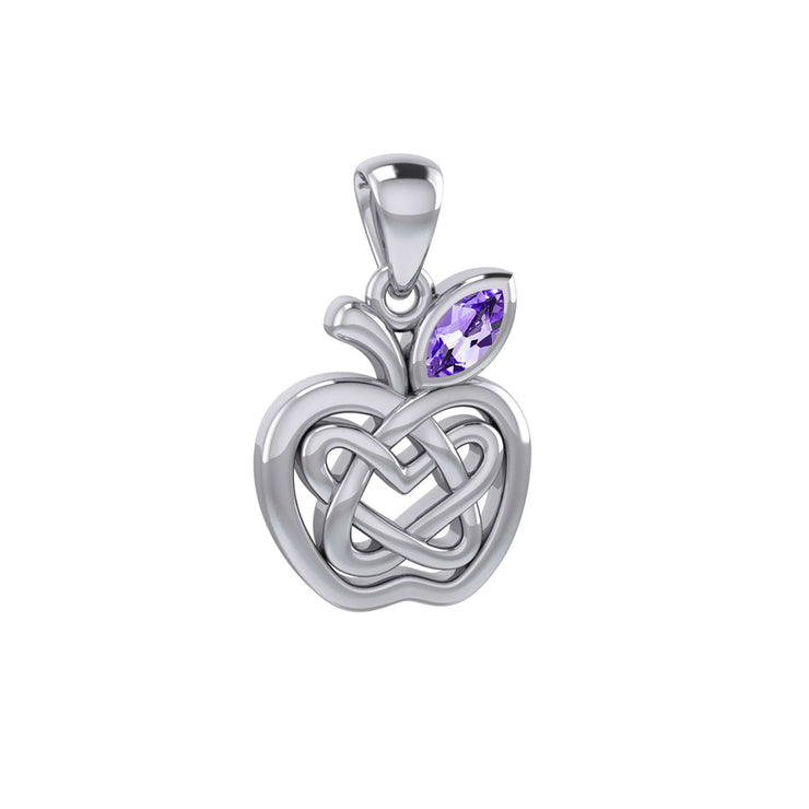 Celtic Spiritual Fruit Apple with Double Heart Silver Pendant with Gemstone TPD5987
