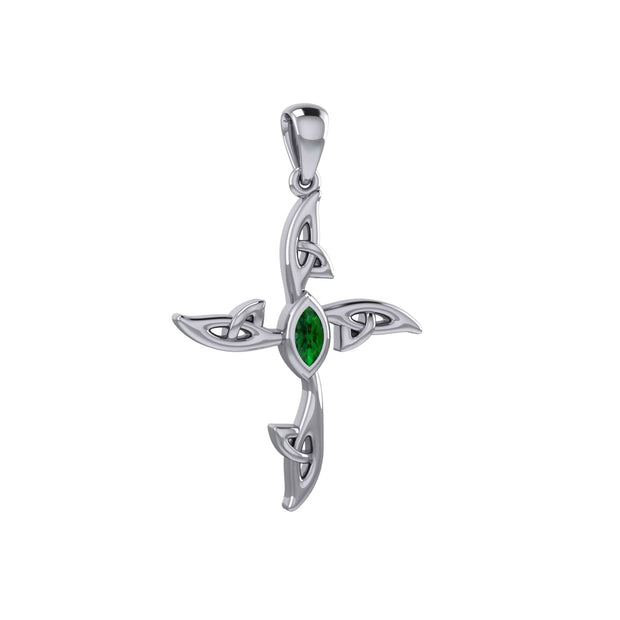 A beautiful statement of pride and faith ~ Sterling Silver Jewelry Celtic Cross Pendant with Gem TPD5988