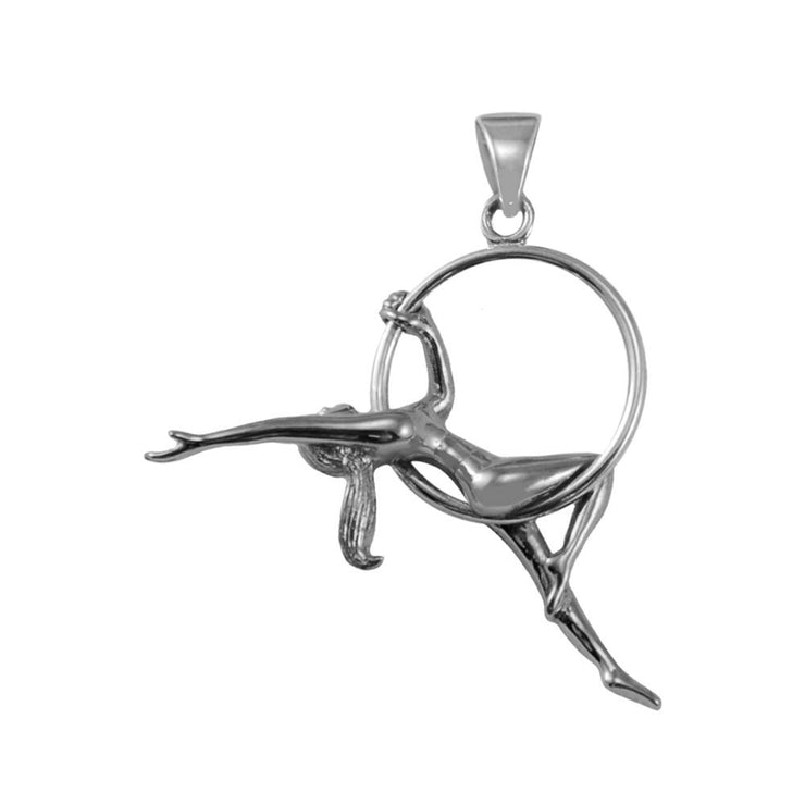 Beautiful Acrobat Lady With Her Magical Aerial Hoop Silver Pendant TPD5998