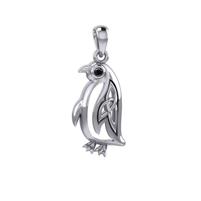Celtic Spirit of The Antarctic Penguin Silver Pendant with Gem TPD6010