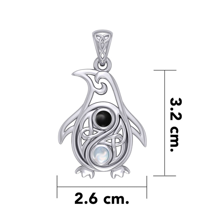 Celtic Yin Yang Spirit of The Antarctic Penguin Silver Pendant with Gem TPD6014
