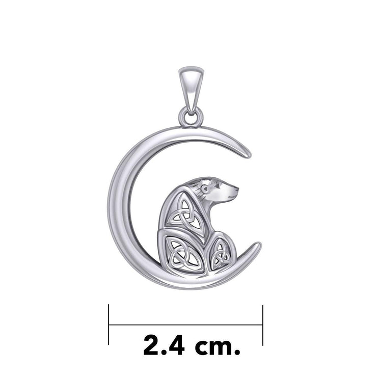 Celtic Spirit of The Arctic Polar Bear on The Moon Silver Pendant TPD6015