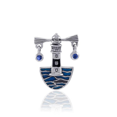 Lighthouse Sterling Silver with Navy Blue Enamel Pendant TPD602