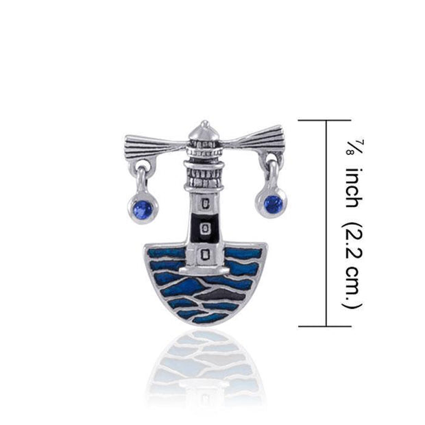 Lighthouse Sterling Silver with Navy Blue Enamel Pendant TPD602