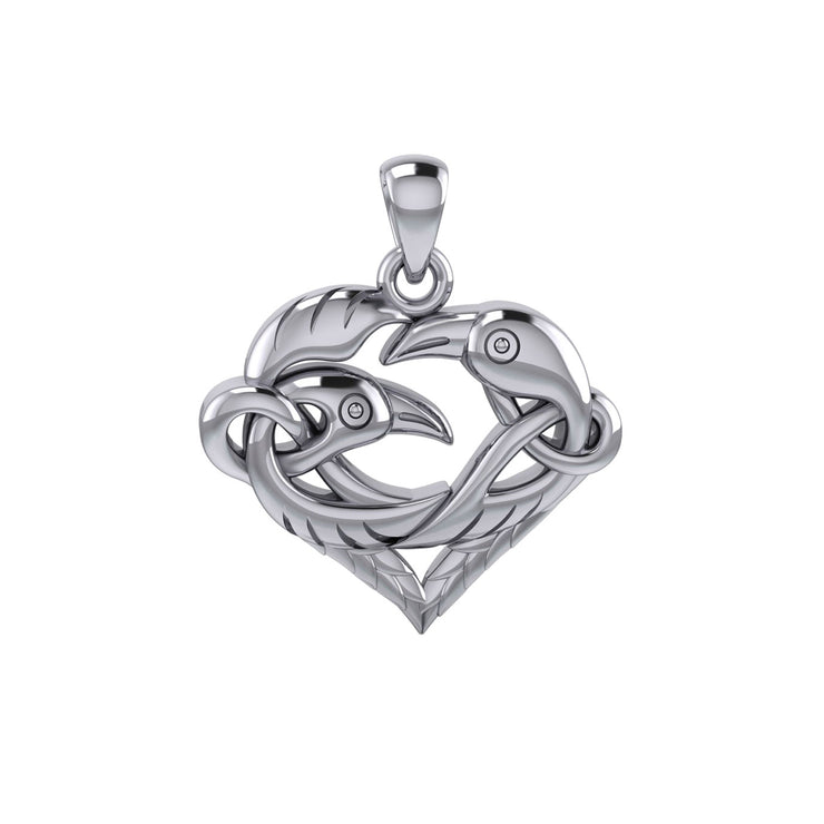 Love of The Mythical Celtic Heart Raven Silver Jewelry Pendant TPD6024