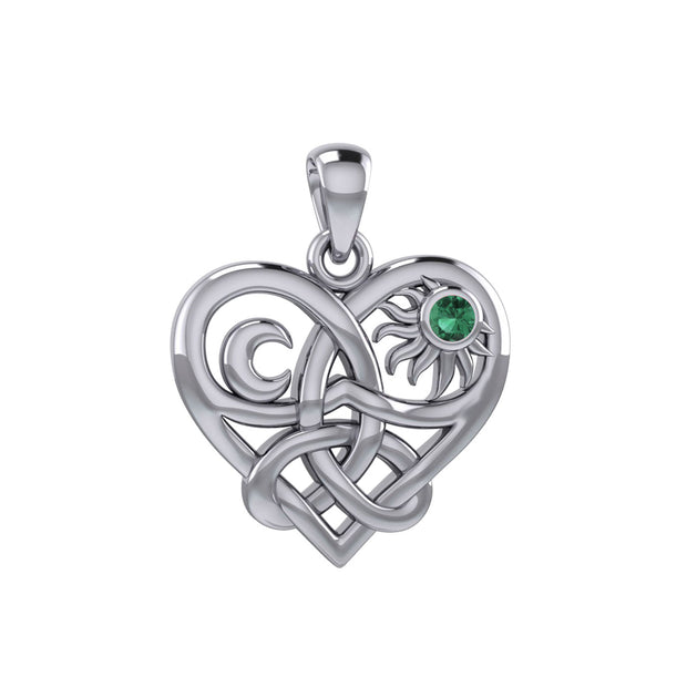 Celtic Trinity Heart with Sun and Moon Silver Pendant with Gemstone TPD6026
