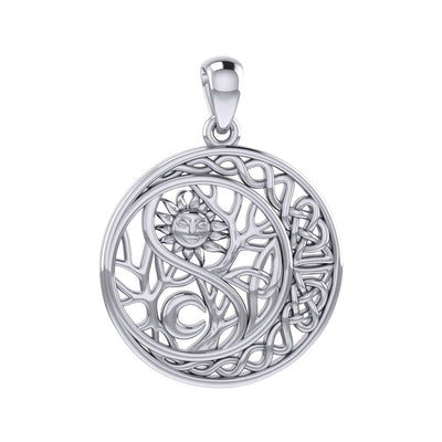 The Yin Yang Tree of Life on Celtic Crescent Moon Silver Pendant TPD6060