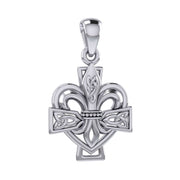 A powerful combination of Celtic elements ~ Sterling Silver Jewelry Pendant in Fleur-de-Lis and Celtic Cross TPD6068