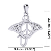 Celtic Manta Ray with Peace Symbol Silver Pendant TPD6070
