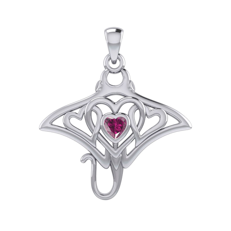 Manta ray with Triple Heart Silver Pendant With Gemstone in the Center TPD6072