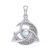 Trinity Knot with Celtic Crescent Moon Silver Pendant with Gemstone TPD6079