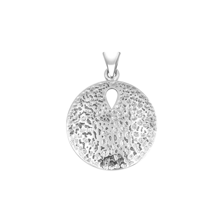 Coastal Charm Sterling Silver Hammer Textured Sand Dollar Pendant by Peter Stone TPD6190