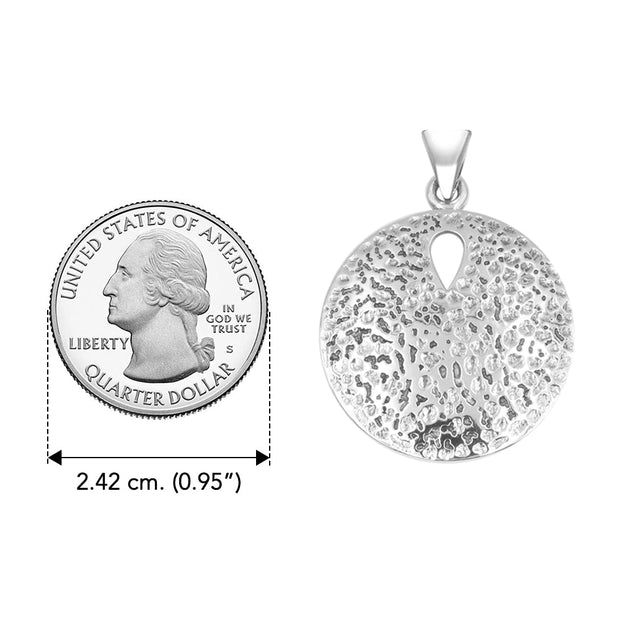Coastal Charm Sterling Silver Hammer Textured Sand Dollar Pendant by Peter Stone TPD6190