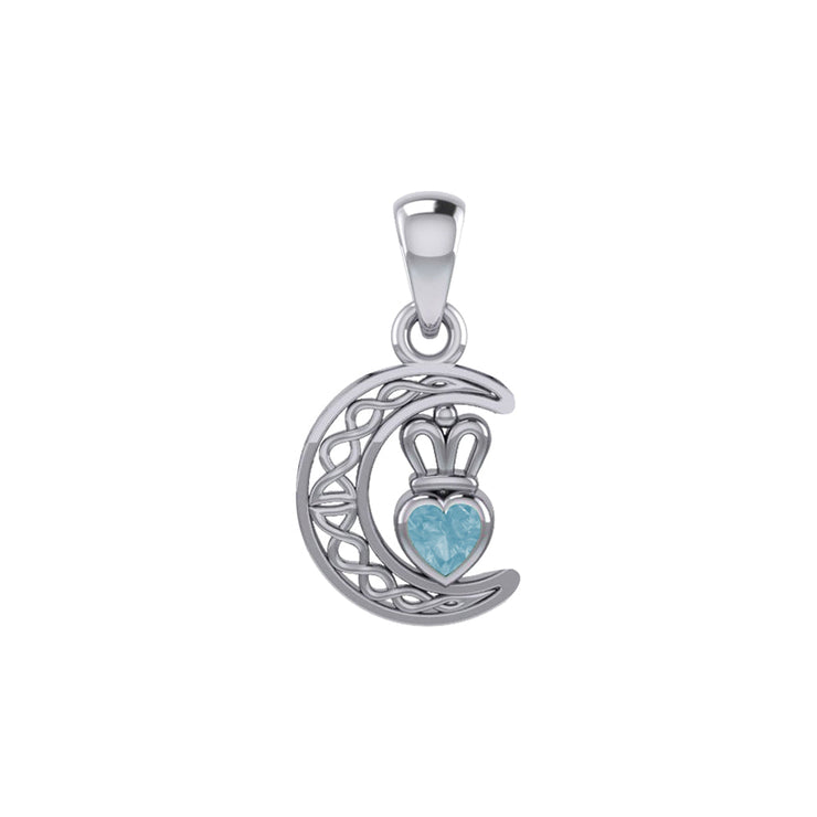 Peter Stone Celtic Crescent Moon Sterling Silver Pendant with Genuine Gemstone Claddagh Design TPD6193