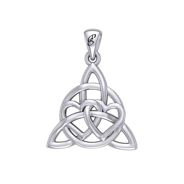 Enchantment Sterling Silver Double Hearts Connected with Magic Celtic Triquetra Pendant - TPD6194 by Peter Stone