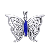 Soar Sterling Silver Joyful Celtic Butterfly with Inlaid Stone Silver Pendant - TPD6202 by Peter Stone